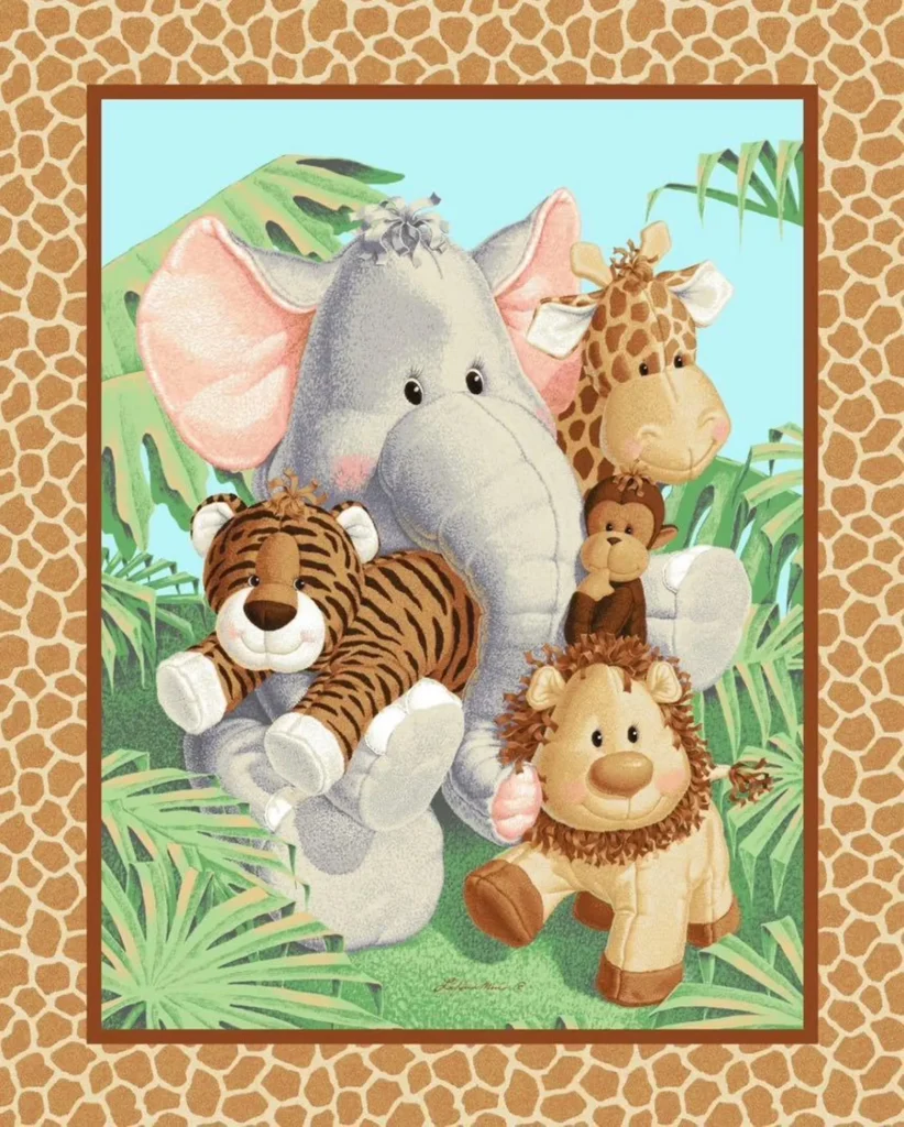 Fabric Traditions Jungle Babies Panel 3494 36”x43” panel
