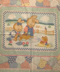 baby quilt top or wall hanging cotton fabric panel with borders bunny bear